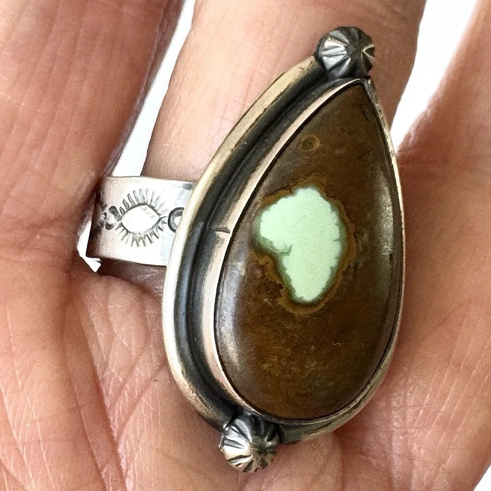 Navajo Turquoise Ring Royston Sz 9 Adjustable Signed Skeets Sterling Native Amer